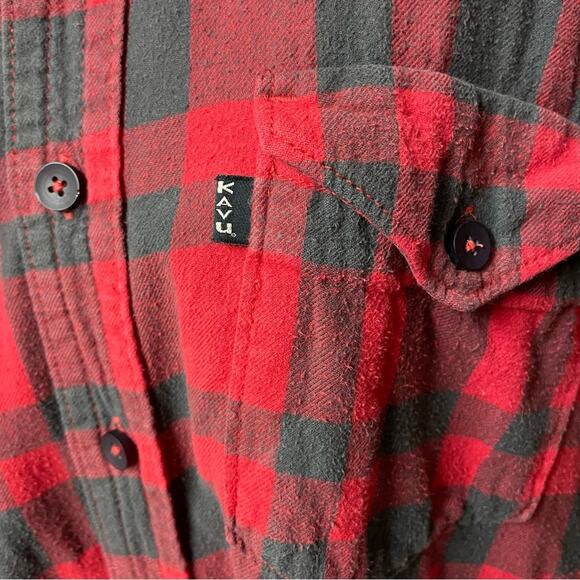 Kavu Red Black Buffalo Plaid Flannel Shirt Large Long Sleeve Button Down Top - Picture 6 of 7